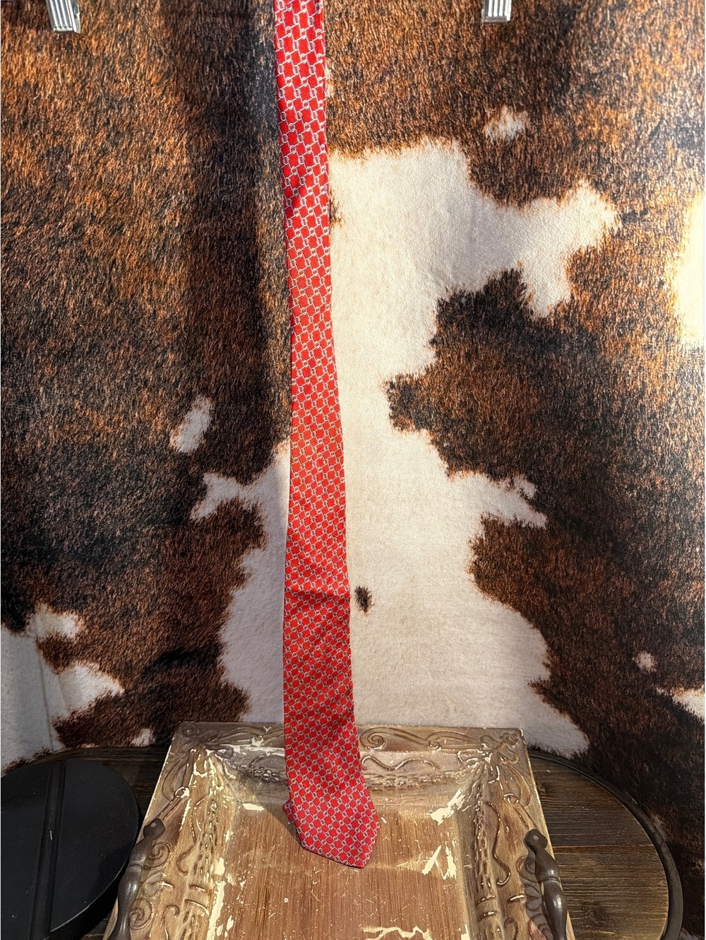 Brooks Brothers Red Pure Silk Tie with Chain Link Pattern